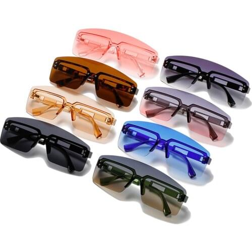 Rivet Frame One Piece Rimless Sunglasses For Women Men 2021 Gradient Pink Sun Glasses Female UV400 Retro Oculos De Sol Feminino