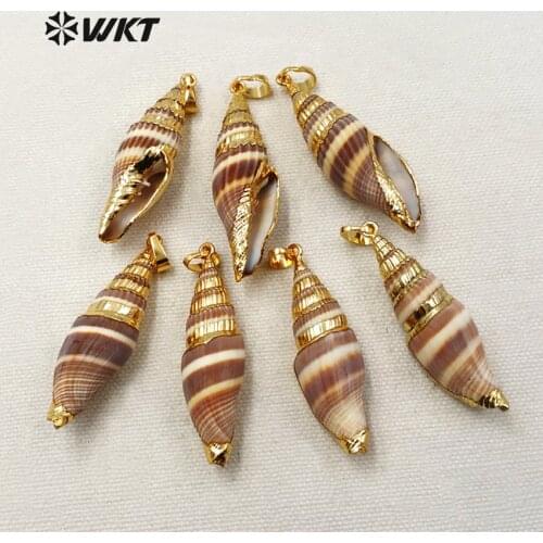 WT-JP030 WKT Unique Push Shell Mosaic With Metal Plated Pendant In High Quality Pendant For Women Jewelry Making Findings