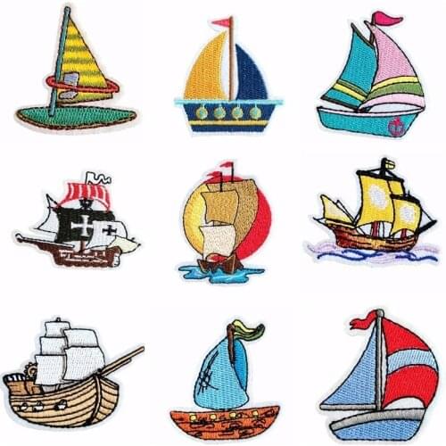 Fine Pirate Ship Sailboat Embroidered Iron On Patches For Clothes Sew On T-Shirt Sticker Clothing Dress Applique DIY Decor