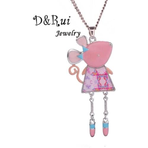 D&Rui Jewelry Enamel Necklace For Women Girls Kids Children Cartoon Animal Mouse Necklaces & Pendants Party Pendant Accessories