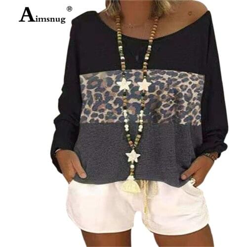 Plus size Ladies Patchwork Womens Top Leopard Print T-shirt Long Sleeve 2021 Summer New Tees Shirt Casual Pullovers Femme 3XL