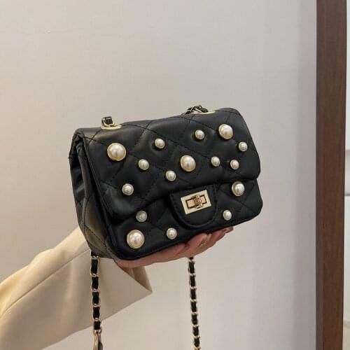 Brand Designer Plaid Quilted Womens Shoulder Bag Fashion Pearl Handbag Small Flap Crossbody Bag