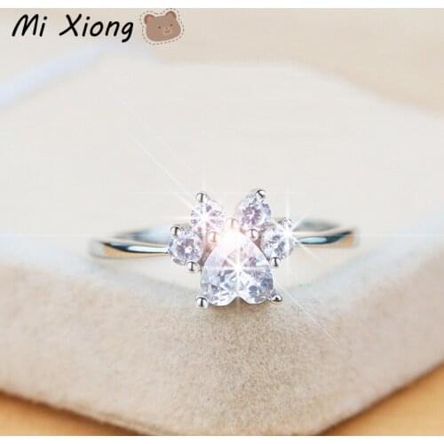 Mi Xiong Woman rings S925 Sterling Silver Cute Dog Claw Diamond Luxury Engagement Elegant Fresh Ladies Holiday Gift Prom Jewelry