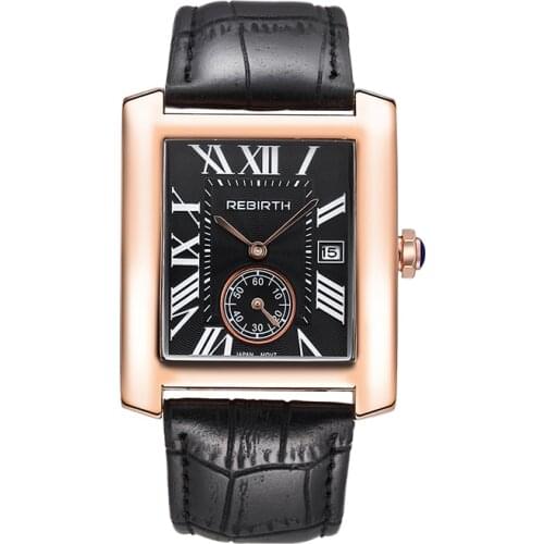 Women REBIRTH Classic Square Shape Figure Leather Strap Wristwatches Quartz Watches Relogio Feminino Montre Femme hv5n