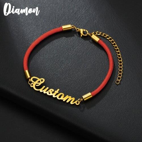 Diamon Personalized Custom Name Bracelet For Women Stainless Steel Charms Handmade Handwriting Love Red Rope Bangle Gift