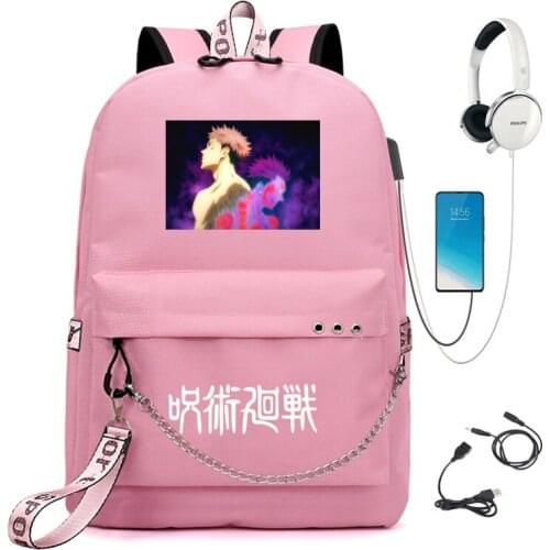 Cartoon anime ladies mens travel backpack large Mochila Escolar with chain USB school bag youth backpack