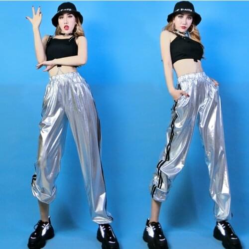 Hip Hop Costumes Lady Jazz Performance Clothing Street Dance Outfit Women Stage Wear Fashion Chain Vest Silver Pants DNV12908
