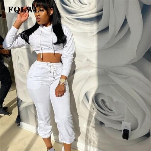 FQLWL Streetwear Fall Two 2 Piece Set Women Outfits Ladies Tracksuit Female Hoodies Crop Top Joggers Women Pants Matcing Sets