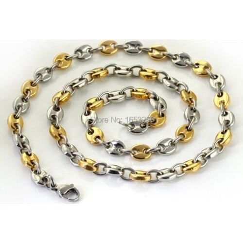 Gold High Quality Stainless Steel coffee beans design Link Chain Necklaces 6mm 21.6