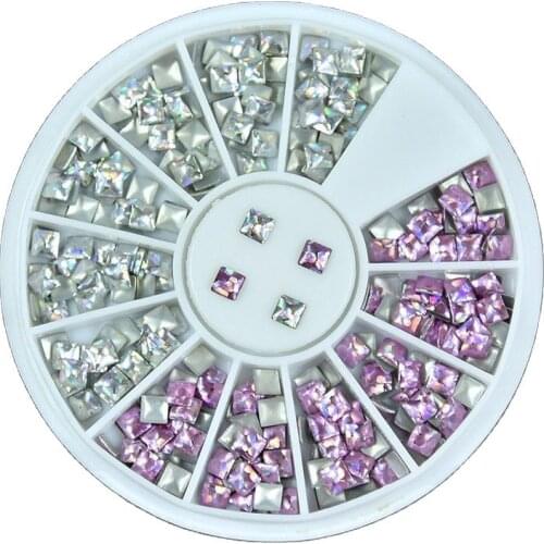 1 Box Laser Silver/Pink 3*3mm Metal Nail Rhinestone Studs Decoration Wheel Square Shaped Glitter 3D Nail Beauty Tools