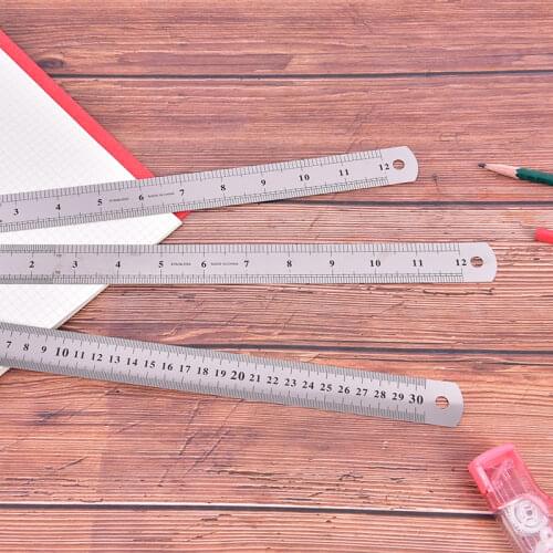 1 Pc 30cm Stainless Steel Metal Straight Ruler Precision Double Sided Learning Office Stationery Drafting Supplies Non Skid Back