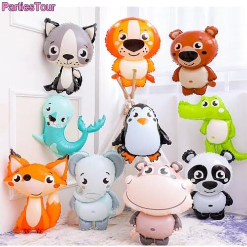 1pc Jungle Cartoon Animal Balloon Lion Rabbit Fox Penguin Hippo Tiger Crocodile Aluminum Foil Balloon Zoo Party Childrens Toy