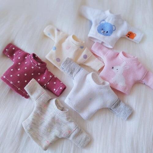 1PCS Cute Cartoon Doll Clothes Long Sleeve T-shirt and Pant for Ob11,obitsu 11,1/12 BJD Doll Clothing Accessories for Dolls