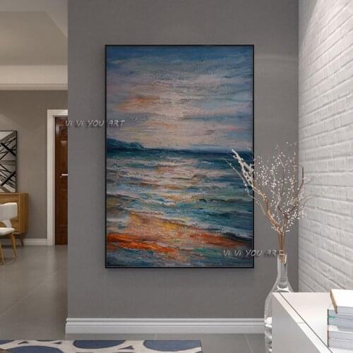 100% Handmade Abstract Oil Painting Seascape Minimalist Wall Art On Canvas Modern For Living Room Bedroom