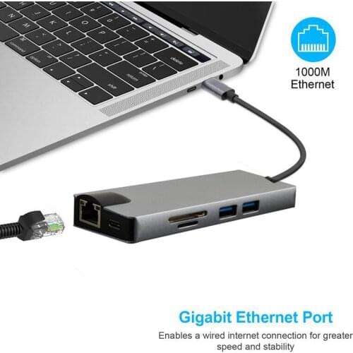 1000Mbps Ethernet Adapter Card Reader USB 3.0 HUB HDMI-compatible Video Converter VGA Type C To RJ45 Network Cable for Macbook