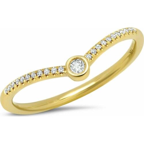 10K Yellow Gold Curved Diamond Band Ring V Shape Shadow Round Cut Womens