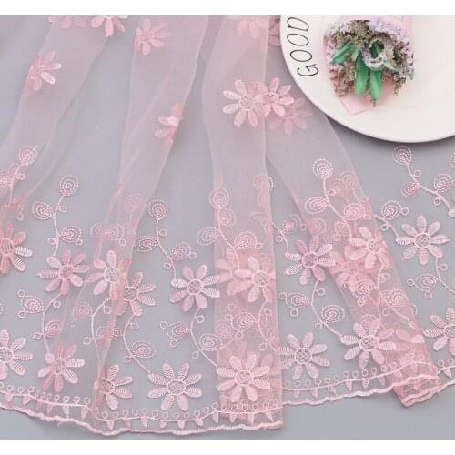 15Yards Pink Ribbon Wedding Applique Embroidery Lace Trim Curtain Tablecloth Slipcover Bridal DIY Clothing Accessories 43cm Wide