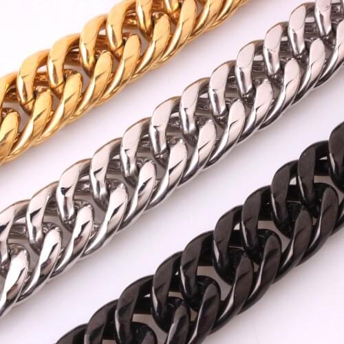 20mm Strong Cool Stainless Steel Silver Color/Gold/Black Cuban Curb Chain Mens Necklace Or Bracelet 1PCS Man Male Jewelry 7-40"