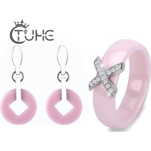 2018 Elegant Romantic Design Lovely Pink Ceramic Wedding Jewelry Sets For Wife Girl Friend Gift