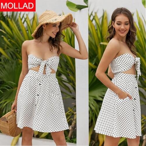 2021 European and American New Sexy Backless Bow Polka Dot Dress Womens Hot Sale