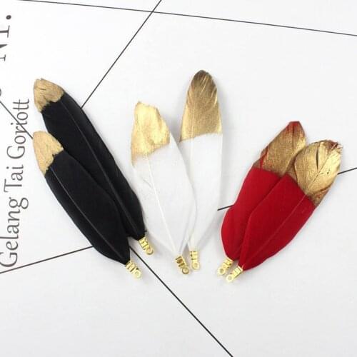 40PCS Hand Painted Gold Tipped Goose Feathers Natural Bohemian Plume Pendant DIY Earring Hair making