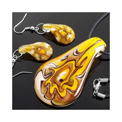 6 Sets/Lot Lampwork Glass Murano Foil Pendant Necklace Earrings FASHION