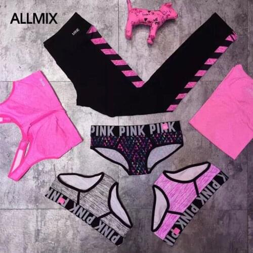 ALLMIX PINK Letter Womens Sport Panties Underwear Seamless Cotton Panty Low Waist Female Fashion Briefs Comfort Lady Lingerie
