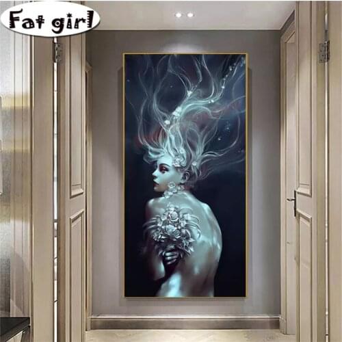 Diy 5D Mosaic Diamond Painting Nordic Abstract Naked Long Hair Girl Cross Stitch Embroidery Square Round Drill Living Room Decor