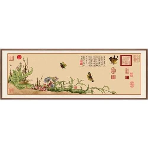Butterfly Wildflower Grass Insect Chinese Painting Stamped Cross Stitch Kit Embroidery needlework set
