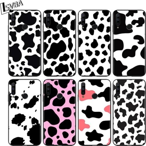 White Black Pink Cow for Huawei Honor 30 20 10 9S 9A 9C 9X 8X MAX 10 9 Lite 8A 7C 7A Pro Silicone Black Phone Case