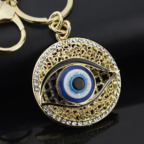 Dormon Hollow Out Eyes Round Key Chains Rings Holder Crystal Purse Bag Pendant For Car Keyrings KeyChains DK165