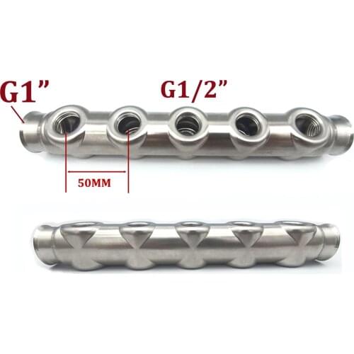 Accessory Distribution Mainifold Bar Pipe Tube for Underfloor Water Heating 304 Stainless Steel 2 to 10 Ways Brach Spacing 50mm