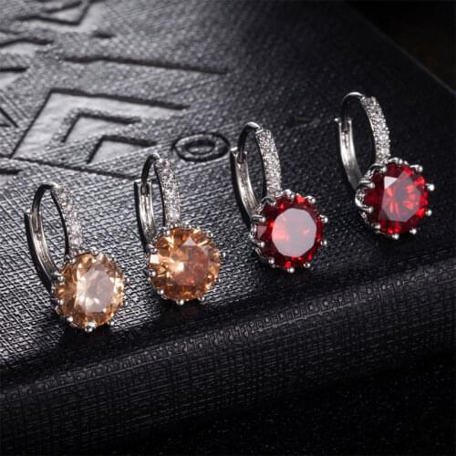 HUAMI Super Shine Zircon Stud Earrings Round Multicolor Joyeria Fina Para Mujer Earrings for Women Fashion Jewelry 2020 Hot