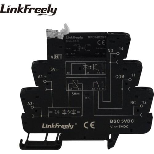 Intelligent Automation Slim Interface Solid State Relays DC-DC 5VDC Input 2A/5-32VDC Output SSR Relay Socket Board 5VDC Voltage