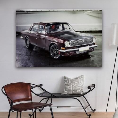 Gaz 24 volga custom sport car living room decor home art decoration wood frame fabric poster