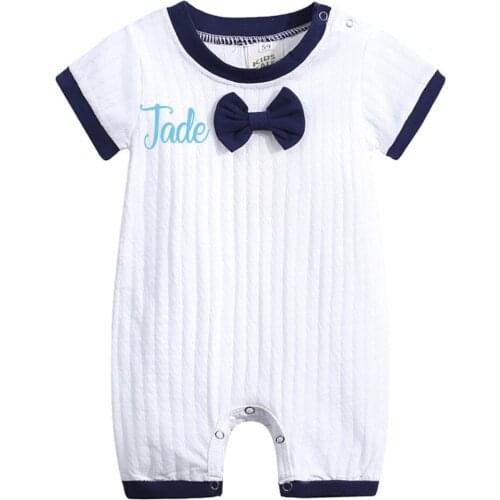 Customized Baby Onesie Bow Tie Baby Bodysuit Cotton White Baby Romper Short Sleeve Personalized Gift Newborn Romper with Name