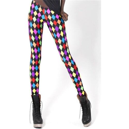 Colours Geometric Diamond Leggings Elastic Fitness Digital Printed Elastic Thin Punk Fahsion Sexy Ladies Pants