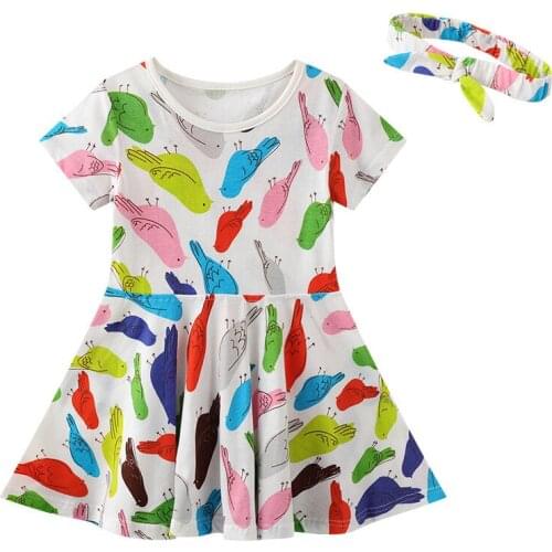 Jumping Meters Summer Animals Girls Dresses Fashion Princess Party Tutu Frocks Childrens Clothes Short Sleeve Birds Dress