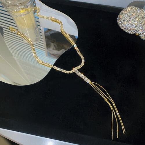 Hot Sale Qualities Elegant Charm Long Tassel Clavicle Chain Fashion Necklaces For Women Shiny Crystal Jewelry Prom Accessories