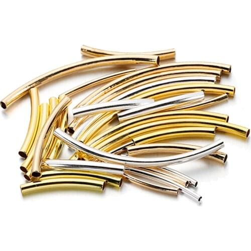100Pcs/Lot 25-30mm Gold Stripe Copper Curve Tube Spacer Beads Connectors For DIY Bracelet&Necklace Jewelry Making Accessories