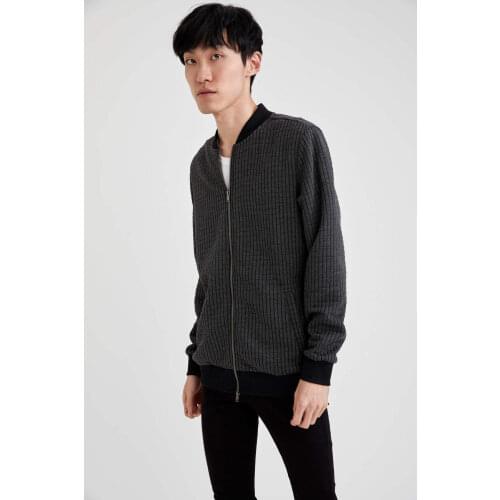 DeFacto Spring Man Pullovers & Cardigans Bomber Slim Fit Patterned Zippered Sweatshirt Crew Neck Male Fashion-U2453AZ21SP