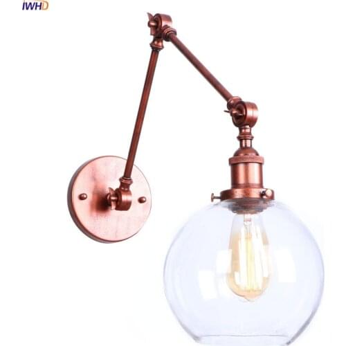 IWHD Industrial Decor Glass Blass Wall Light Bedroom Mirror Stair Antique Loft Vintage LED Wall Lamp Sconce Wandlamp Luminaire