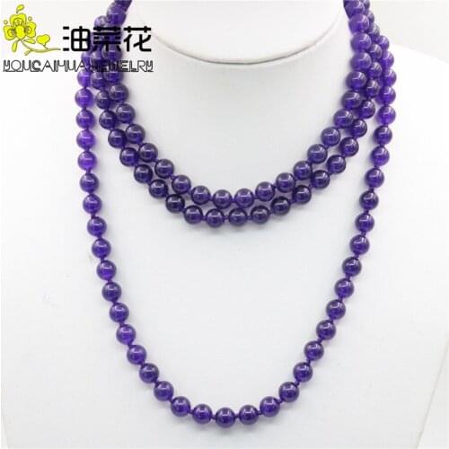New Accessory Chalcedony Beads Purple Crystal Necklace Natural Stone for Women Girls Gifts Party Ball Jewelry Making 8mm 50inch