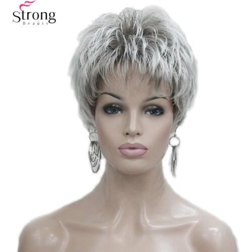 StrongBeauty Womens Wig Short Straight Pixie Cut Natural Hai Synthetic Capless Wig Gray/Red