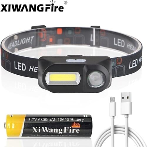 Portable Mini LED Headlamp XPE + COB USB Rechargeable Camping Head Lamp Use 18650 Battery Fishing Headlight Flashlight Torch