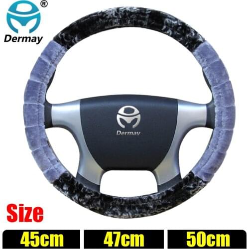 45cm 47cm 50cm Winter Warm Plush Black Gray Car Steering Wheel Cover for Car Suvs Bus Scania Non-slip Free Shipping