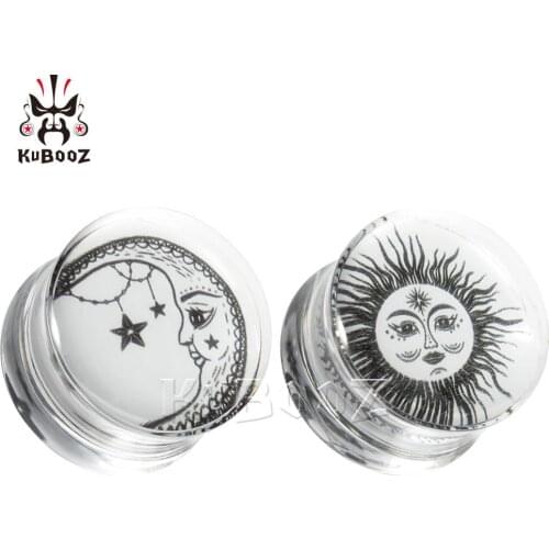 KUBOOZ Latest Fashion Sun Moon Transparent Acrylic Ear Plugs Tunnels Piercing Body Jewelry Earring Expanders Stretchers 8-30mm