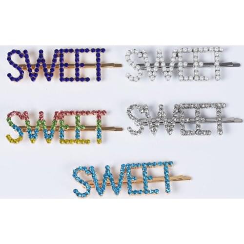 Luxuy Crystal Letter SWEET Hairpins Women Hair Jewelry Accessories Girls Barrettes Kid Headwear Hair clips Femme Bridal Hairpins