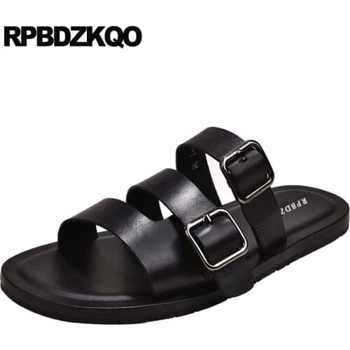 Strap black slides leather nice beach roman large size men gladiator sandals summer shoes flip flop slippers metal 45 waterproof