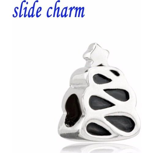 Slide charm Free shipping Christmas gifts Christmas tree in the dark beads fit Pandora bracelets charm bracelets and